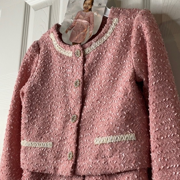 Le Chic Kids Demure Tweed 2 Piece Skirt & Jacket Set Size 7Y - Picture 9 of 11